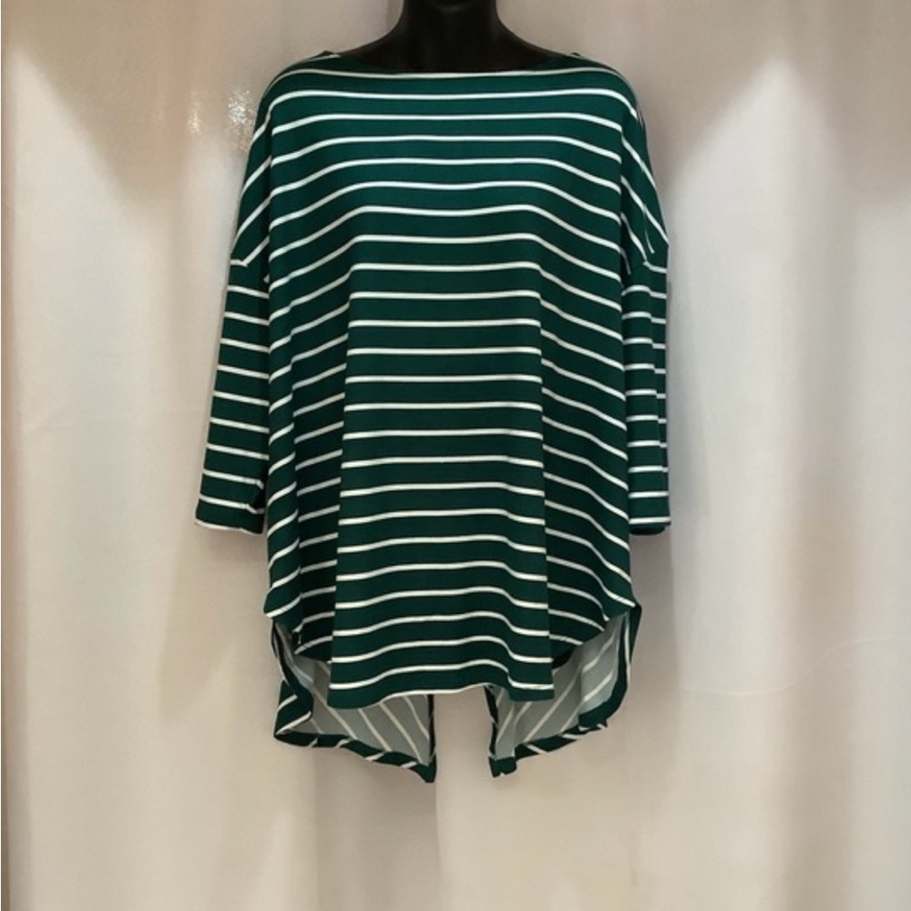 Emerald Tunic Women’s Size 2XL  Stripes High Low Green White